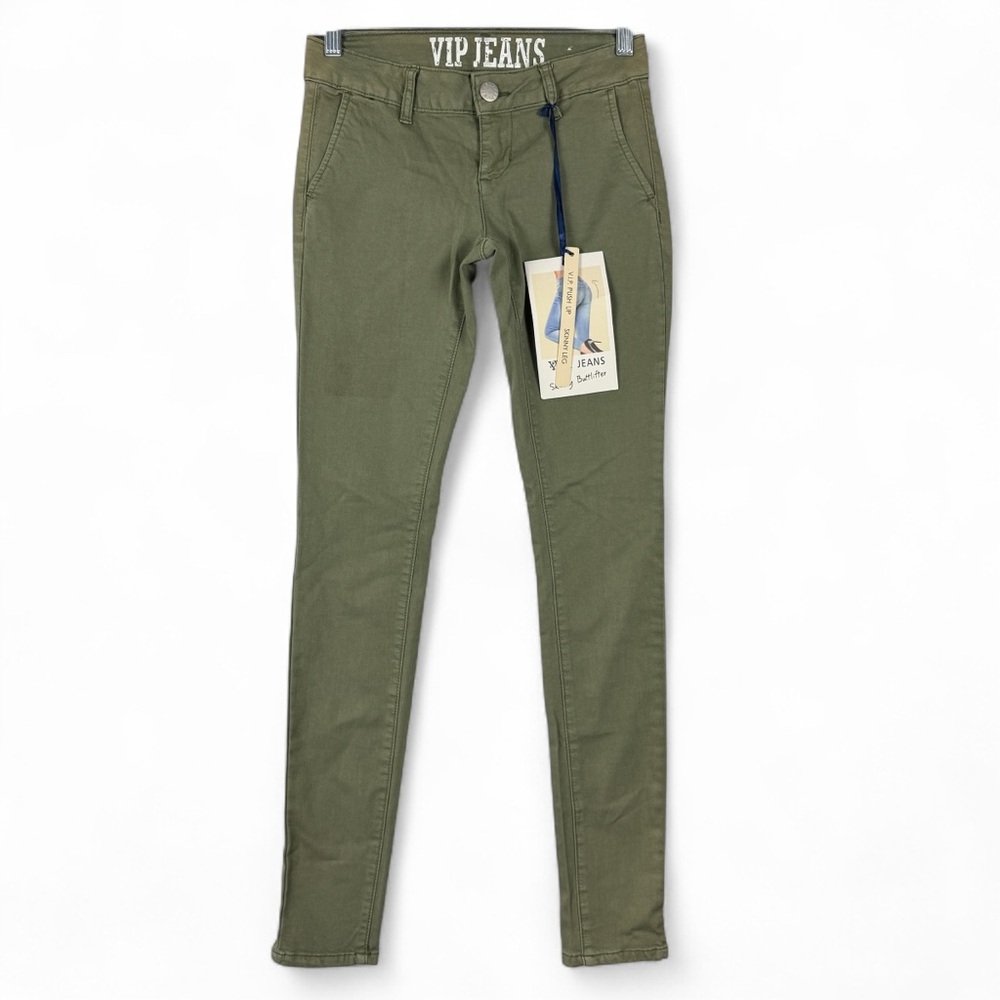 VIP Jeans Women's Push Up Skinny Leg Buttlifter Size 1/2 Olive Green 25x30.5